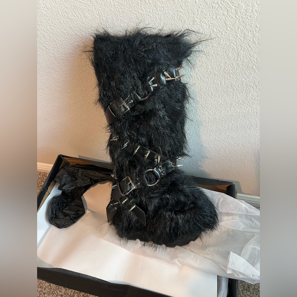 Dolls Kill Black Furry Boots with Buckles